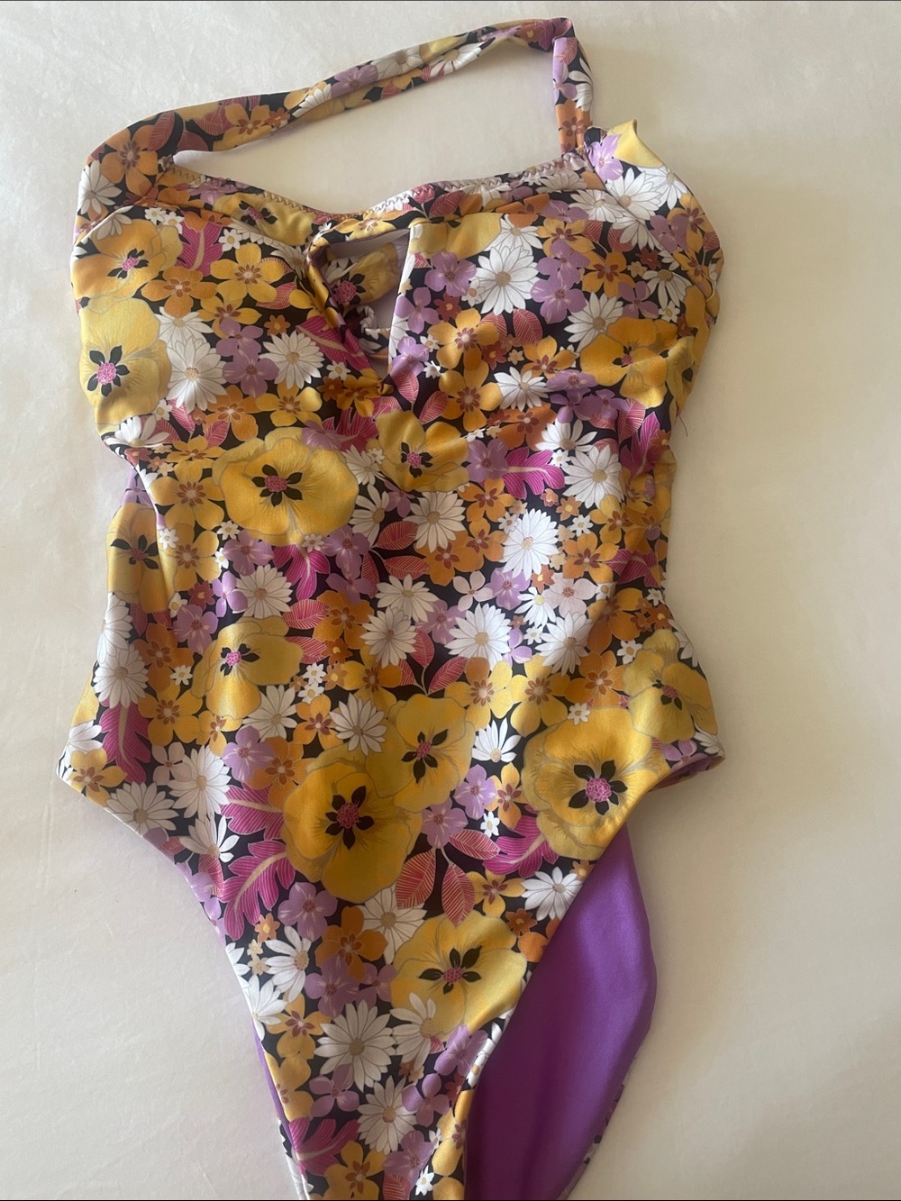 Women’s Floral One-Piece Swimsuit - Yellow & Purple